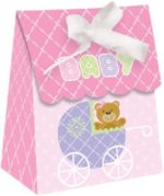 Teddy Bear Pink Favour Bag with Ribbon