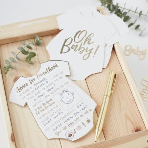 Baby shower rose gold advice cards