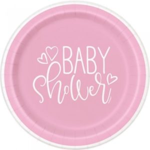 Pink Baby Shower Hearts Paper Plates 8pk