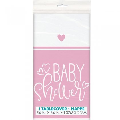 Pink Baby Shower Hearts Plastic Tablecover 1pk
